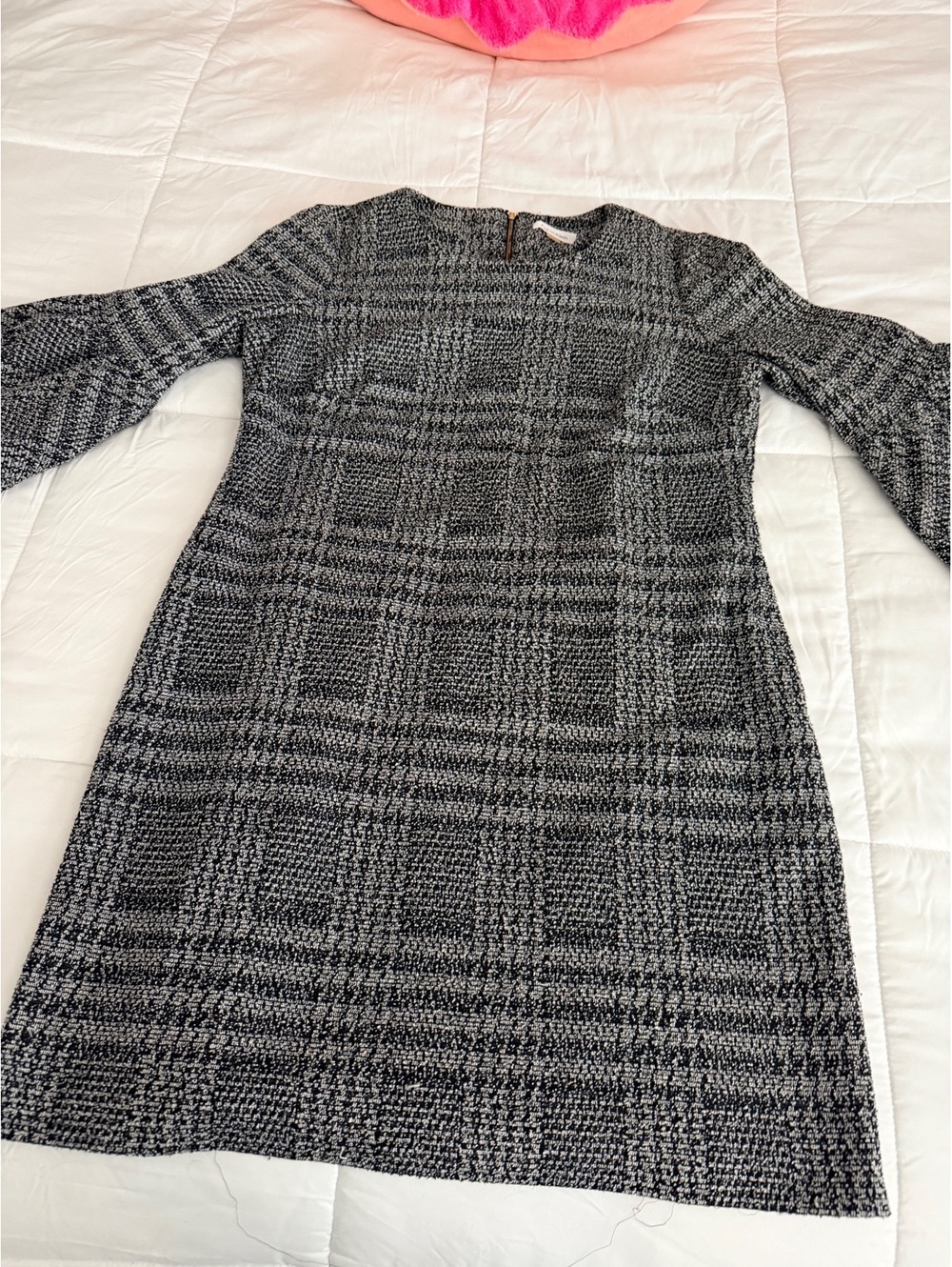Calvin Klein Women's Black and White Plaid Bell Sleeve Dress